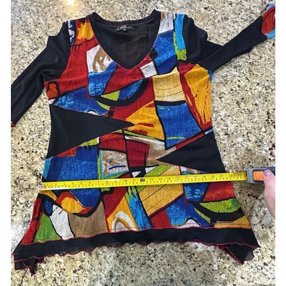 Lior Paris Size Large Tunic 3/4 Mesh Sleeve Asymmetric Patchwork Artsy Top - Picture 16 of 16